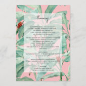 Roze tropische palmbladeren trouwroute programma (Achterkant)
