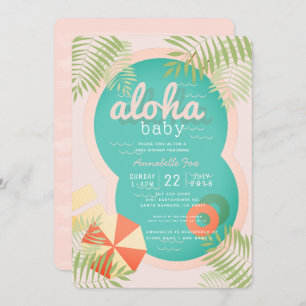Roze tropische pool Aloha Baby shower uitnodiging