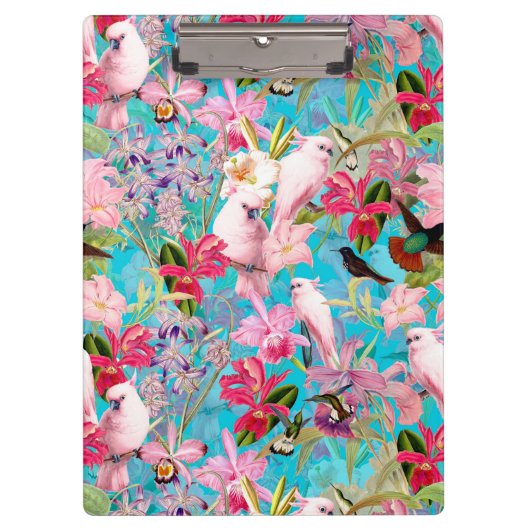 Roze tropische vogel en orchidee fluitpatroon klembord (Voorkant)