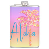 Roze Tropische Zonsondergang Palm Aloha 8oz. Heupfles (Voorkant)