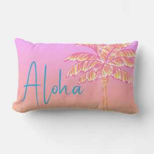 Roze Tropische Zonsondergang Palmboom Aloha Outdoo Buitenkussen