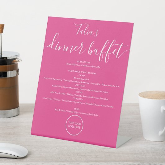 Roze trouwlogo dinerbuffetmenu reclamebord met voetstuk (Insitu)