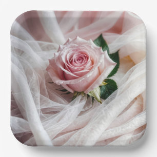 Roze Trouwroos Op Tulle Papieren Bordje