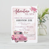 Roze truck afstuderen uitnodiging (Staand voorkant)