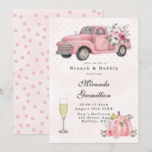 Roze  Truck Brunch en Bubble Kaart (Voorkant / Achterkant)