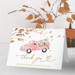 Roze  Truck Herfst Baby shower Dank u Bedankkaart