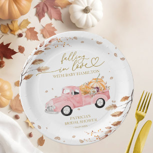 Roze Truck Herfst Pompoen Meisje Baby Shower Papieren Bordje