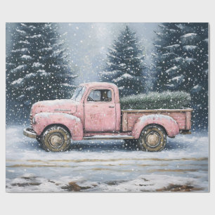 Roze  Truck Kerstboom Decoupage Cadeaupapier