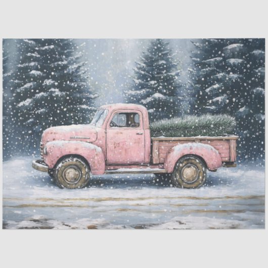 Roze  Truck Kerstboom Decoupage Tissuepapier (Voorkant)