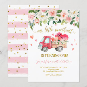Roze truck onze kleine liefje eerste verjaardag kaart