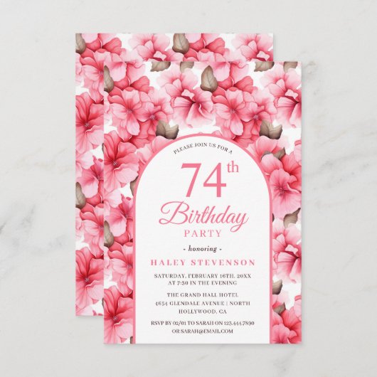 Roze Tuin Bloemenboog Chique 74e Verjaardag Kaart (Voorkant / Achterkant)