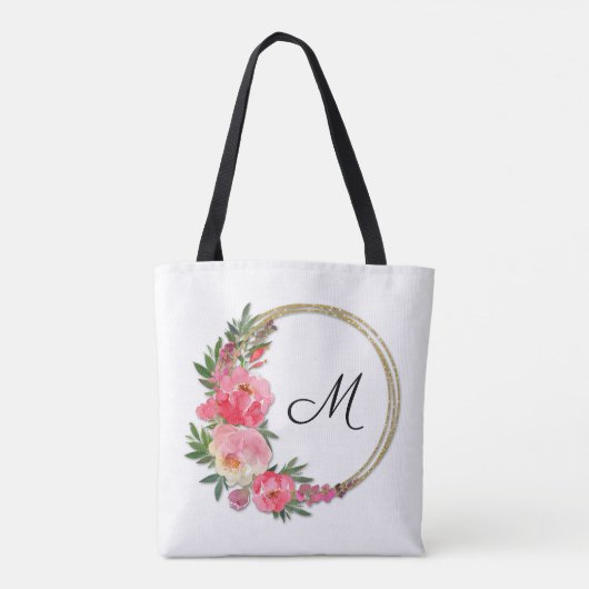 Roze tuin Floral Wreator Monogram Canvas tas (Achterkant)