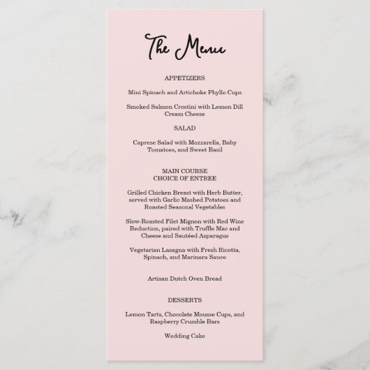 Roze Tuin Roos Wedding Menu (Voorkant)