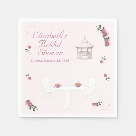 Roze Tuin Theepartij Bruidsborrel Servet (Voorkant)