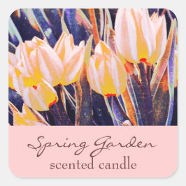 Roze Tuin Tulpen - geurkaars of zeep label