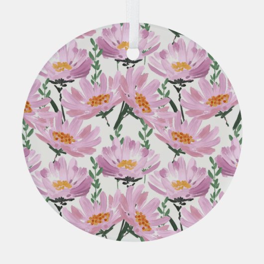 Roze tuinbloemen: naadloos met de hand getekend. glas ornament (Achterkant)