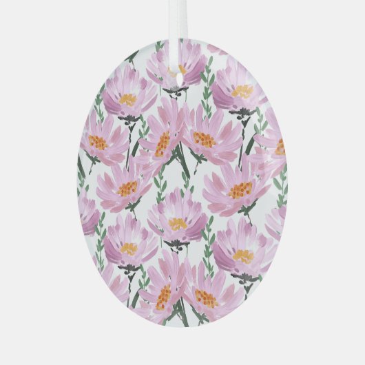 Roze tuinbloemen: naadloos met de hand getekend. glas ornament (Voorkant links)