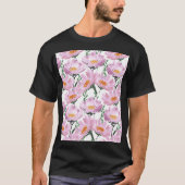 Roze tuinbloemen: naadloos met de hand getekend. t-shirt (Voorkant)