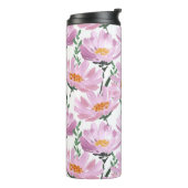 Roze tuinbloemen: naadloos met de hand getekend. thermosbeker (Gedraaid links)