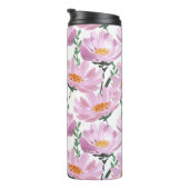 Roze tuinbloemen: naadloos met de hand getekend. thermosbeker (Geroteerd rechts)