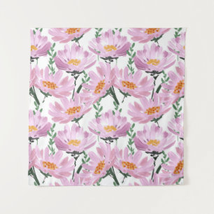 Roze tuinbloemen: naadloos met de hand getekend. wandkleed