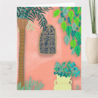 Roze tuinmuur - palmboom Marokko