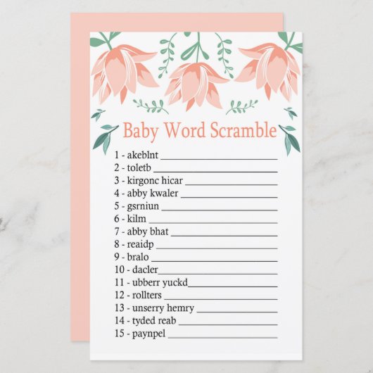 Roze Tulip Baby word scramble game (Voorkant / Achterkant)