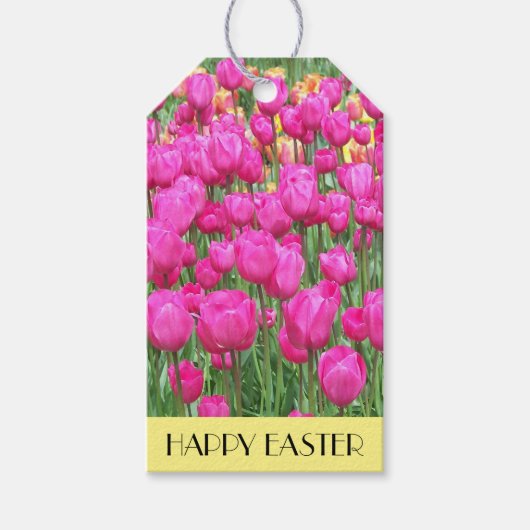 Roze Tulip Blooms Pasen Cadeaulabel (Voorkant)