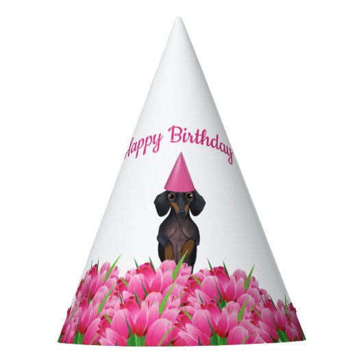 Roze Tulip Dachshund Party Pet Feesthoedjes (Voorkant)