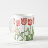 Roze Tulip Floral Monogrammed Initiaal Koffiemok (Voorkant links)