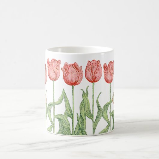 Roze Tulip Floral Monogrammed Initiaal Koffiemok (Center)