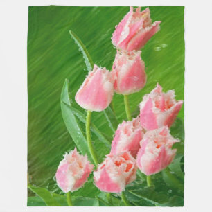 Roze Tulip Flowers Fleece Deken