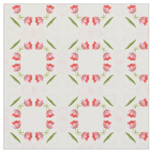 Roze Tulip Foto Geometric Kaleidoscope Patroon Stof