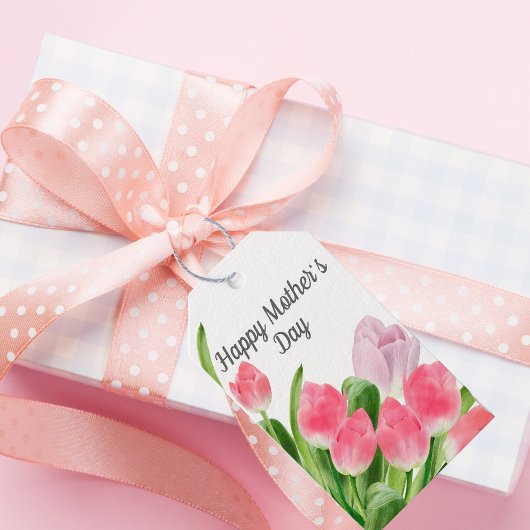 Roze Tulip Moederdag Cadeaulabel