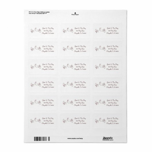 Roze Tulip Monogram Aangepaste labels (Full Sheet)