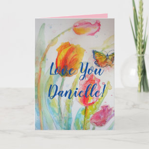 Roze Tulip Tulips Floral Flowers Waterverf Card Kaart