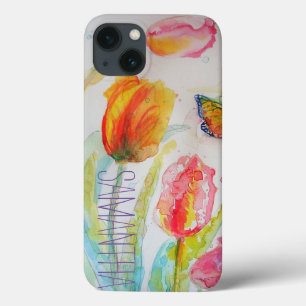 Roze Tulip Tulips Floral Waterverf Womans Name iPhone 13 Hoesje