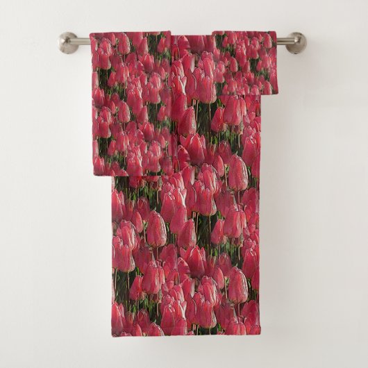 Roze Tulips Floral Bad Handdoek (Insitu)