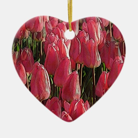 Roze Tulips Floral Keramisch Ornament (Voorkant)