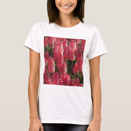 Roze Tulips Floral T-shirt (Voorkant)