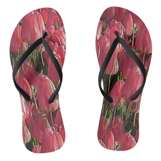 Roze Tulips Floral Teenslippers (Voetbed)