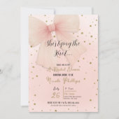  Roze Tulle Bow Gouden Confetti Vrijgezellenfeest Kaart (Voorkant)