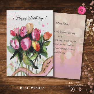 Roze Tulp Aquarel Boeket Verjaardagskaart Feestdagenkaart
