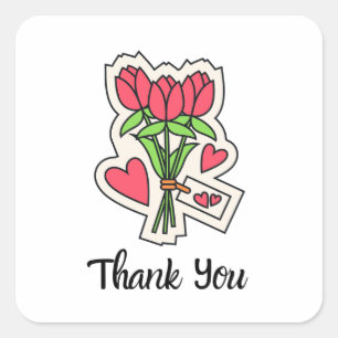 Roze Tulp Bloemen Boeket Vierkante Sticker