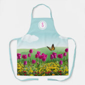Roze Tulp Bloementuin Monogram  Schort (Voorkant)
