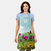 Roze Tulp Bloementuin Monogram  Schort (Gedragen)