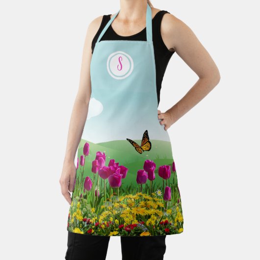 Roze Tulp Bloementuin Monogram  Schort (Insitu)