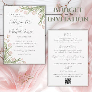 Roze Tulp Bloemige Elegante Budget Bruiloft Kaart