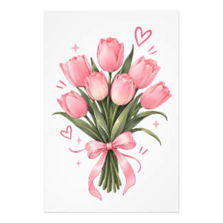 Roze Tulp Boeket Watercolor Poster