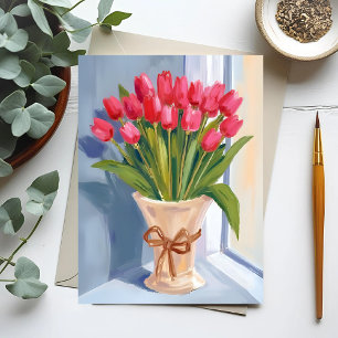 Roze Tulp Boeket Waterverf Bloem Briefkaart